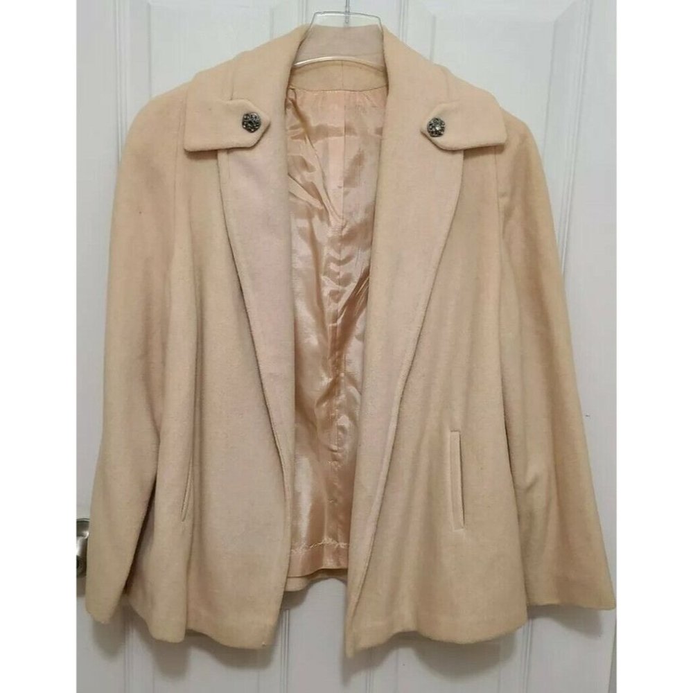 Vintage 60'S Women's Open Front Coat Jacket Lined Beige Union USA Made‎ Size XL